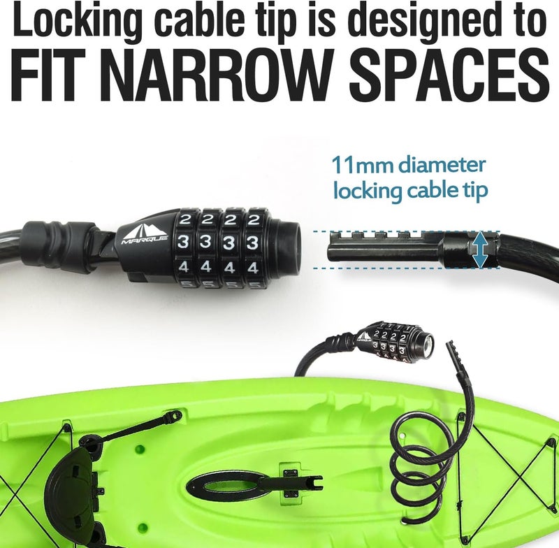 MARQUE Combination Bike Lock Cable- 3/8 inch (5FT, 10FT, 15FT, 25FT) Resettable Combination Lock, Anti-Theft Coiled Secutiry Cable for Bicycles, Kayaks, Paddle Boards, Gates and Outdoor Gear (25 FT) - Image 2